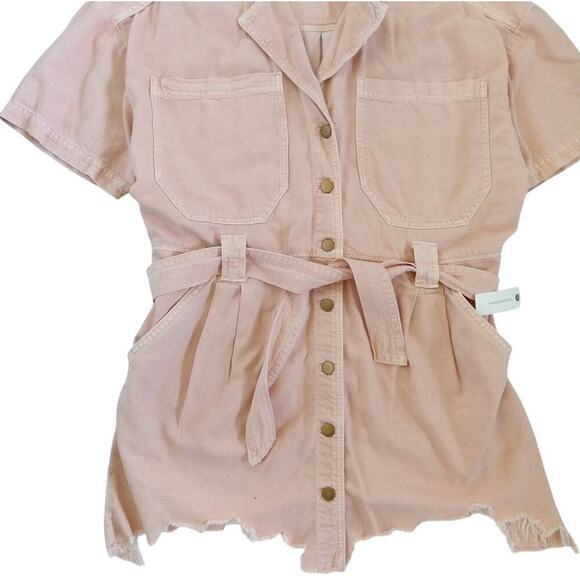 Anthropologie Pilcro Short Sleeve Destructed Denim Mini Dress Size L NWT Pink - Picture 6 of 9